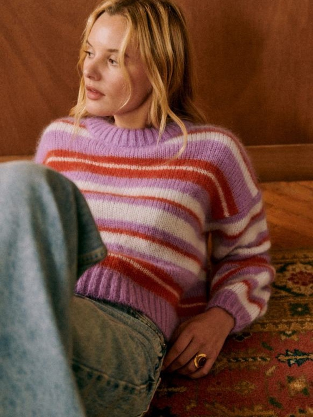 Sezane Franck Striped Jumper Knit Sweater Lilac